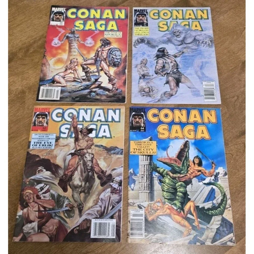 CONAN SAGA #60, #61, #62 & #64 1992 Marvel Magazine/Comic Lot of 4 Bagged Board